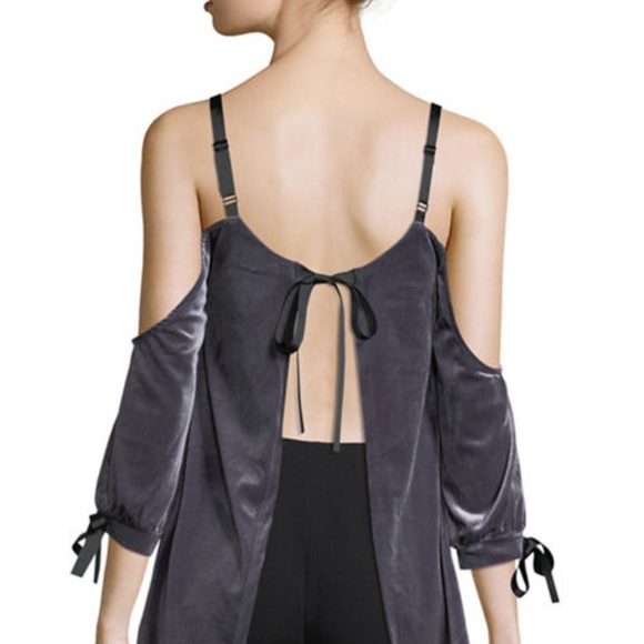 New Velvet & Ribbon Cold-Shoulder Blouse Gray - Picture 3 of 3